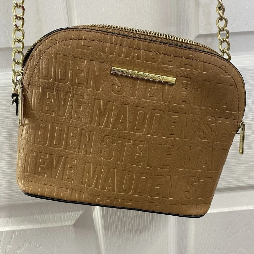 STEVE MADDEN HANDBAG BMARILYN COGNAC‎ STAMPED LOGO GOLD HARDWARE